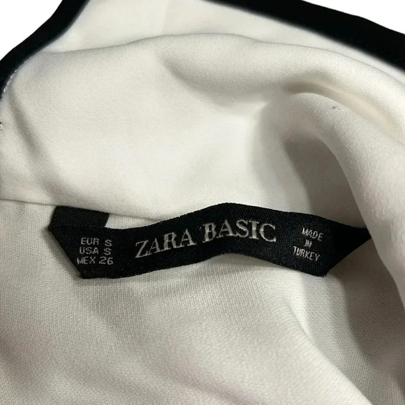 Zara blouse,women S. White,black contrast piping  , cowl ,key hole,career,classy - Picture 6 of 10